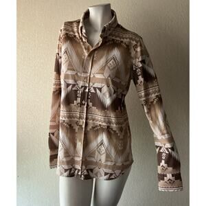 Polo Ralph Lauren Southwestern Aztec Print Oxford Knit Taupe Shirt Womens L $168